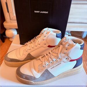 Saint Laurent Court SL 24 high-top sneakers in white/blue/red leather. Size44